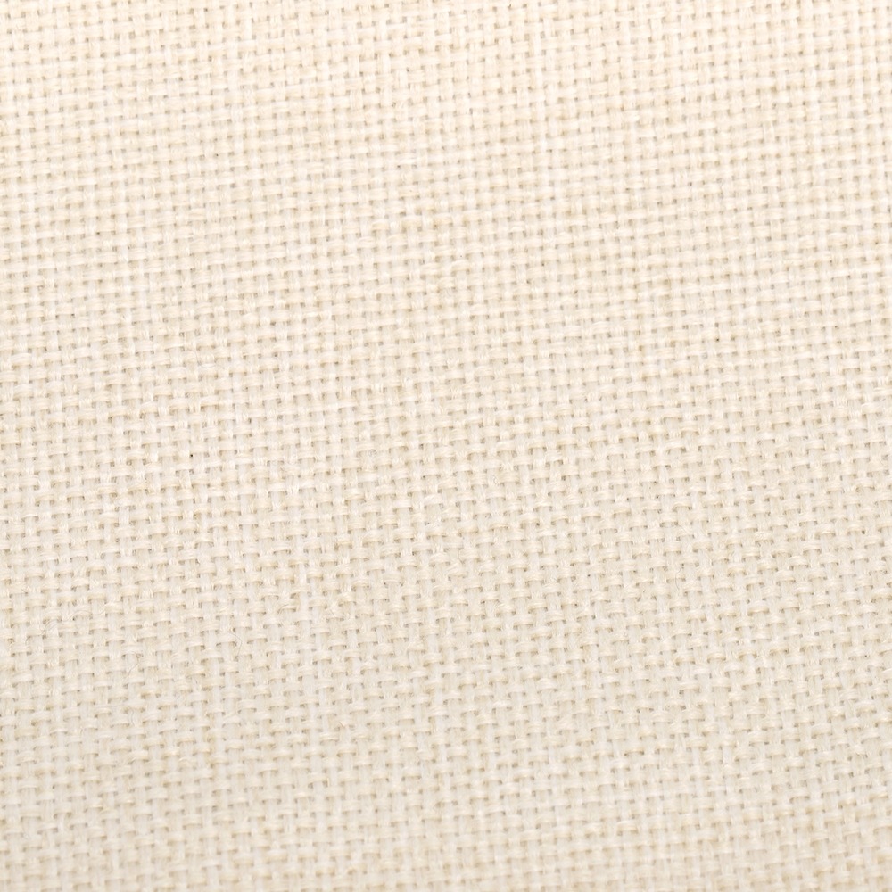 Close-up texture of a beige woven linen fabric with a small textured pattern.