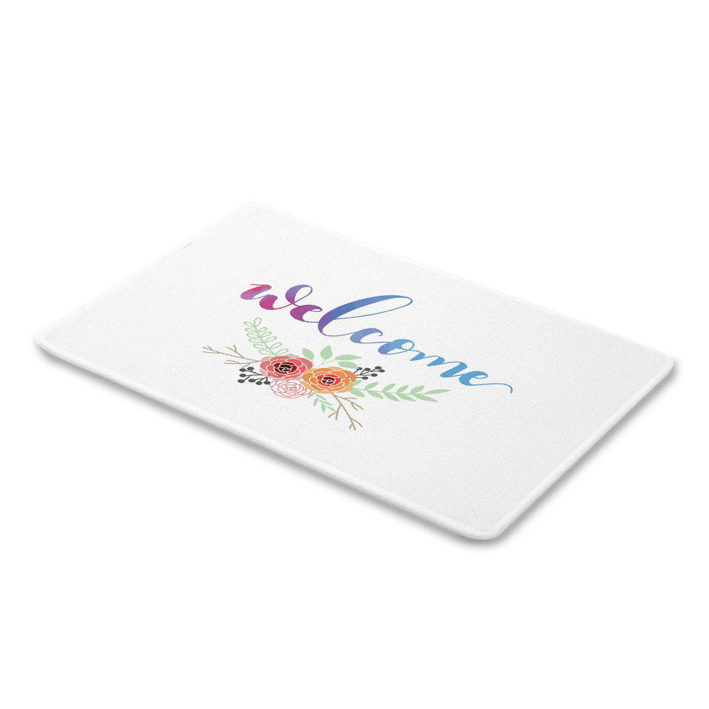 Looped floor mat with welcome design