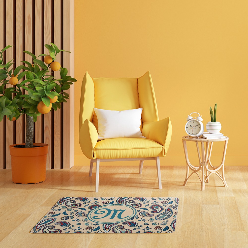 Looped floor mat in front of chair