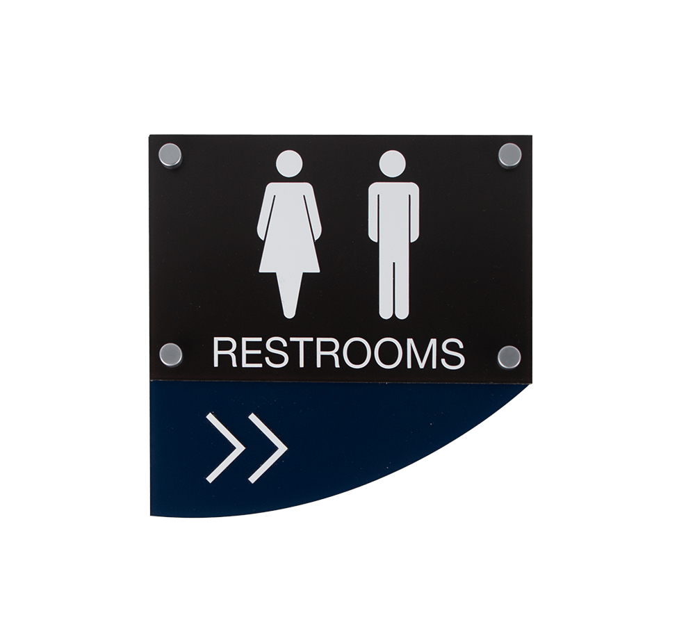 Restroom sign with arrows