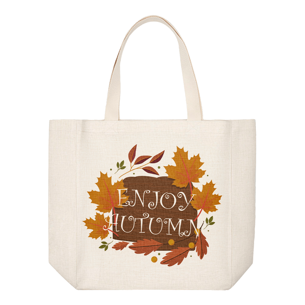 Linen tote bag with enjoy Autumn design