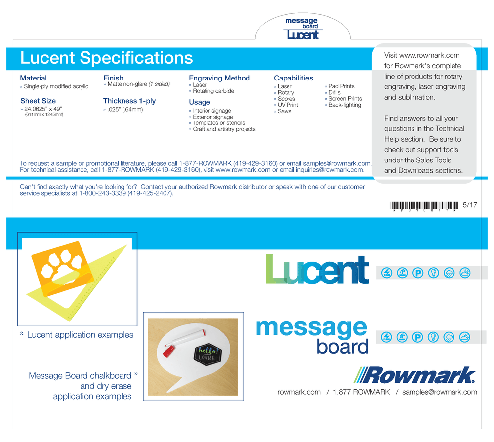 Rowmark Lucent and Message Board Swatch Book Page
