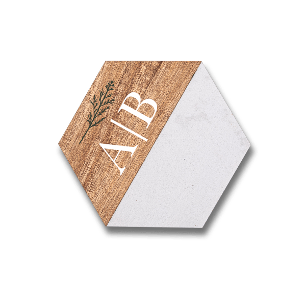customized hexagon white marble and acacia wood coaster