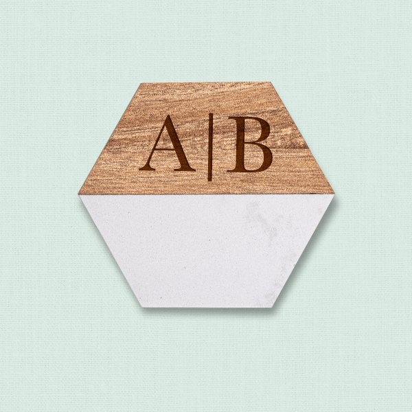 customized hexagon white marble and acacia wood coaster