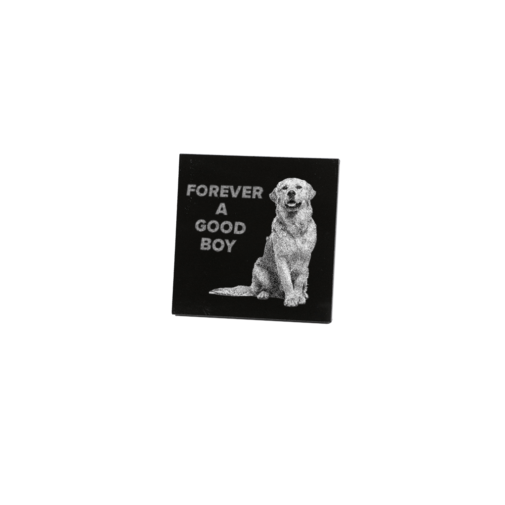 square black granite tile with dog