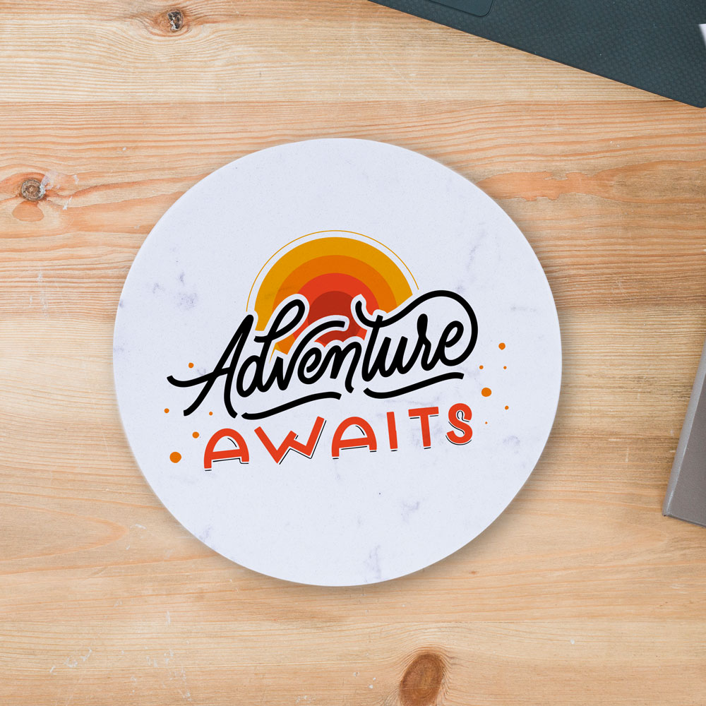 Round Sublimation Marble Coaster Adventure Awaits on Desk