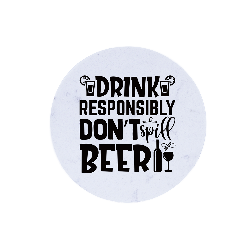  Round Sublimation Marble Coaster Drink Responsibly