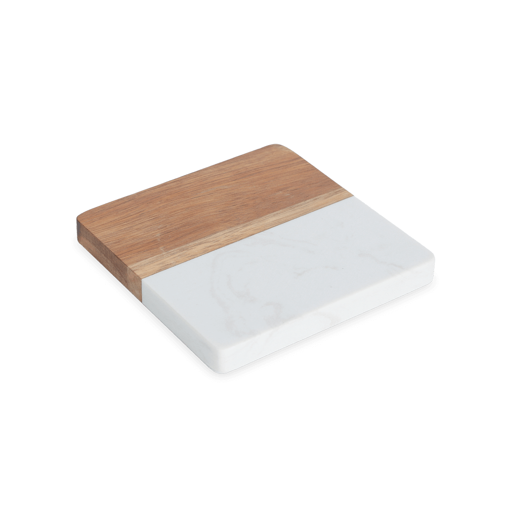 Blank square marble and wood coaster with radius corners