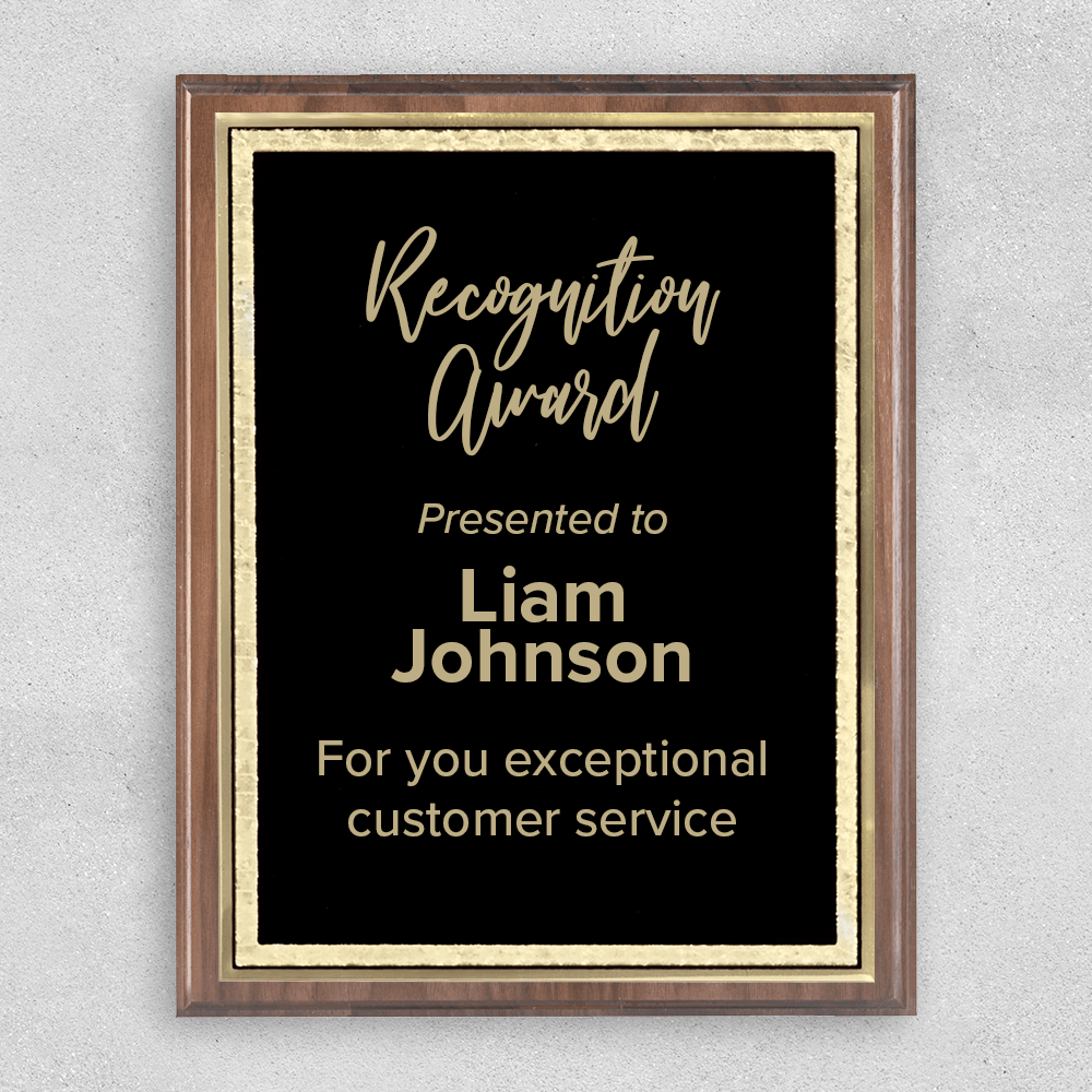 Recognition award plaque on wall