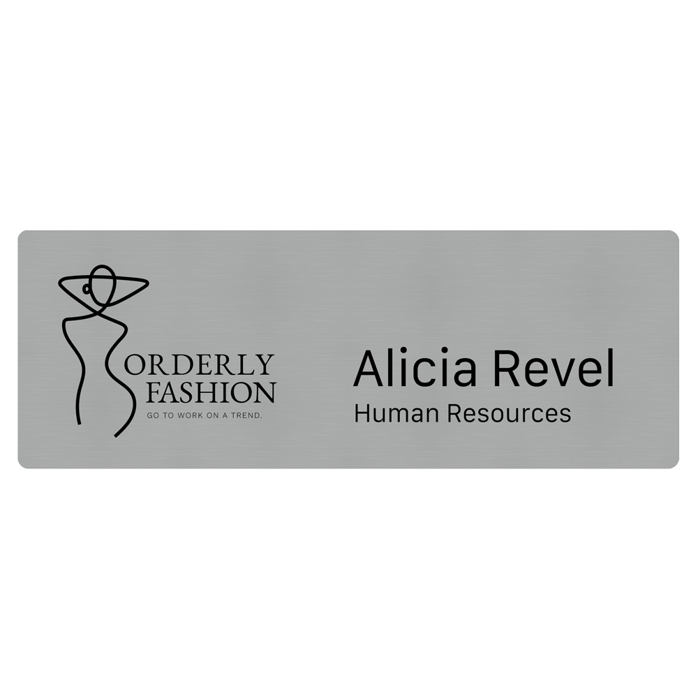 Silver and black human resources nametag