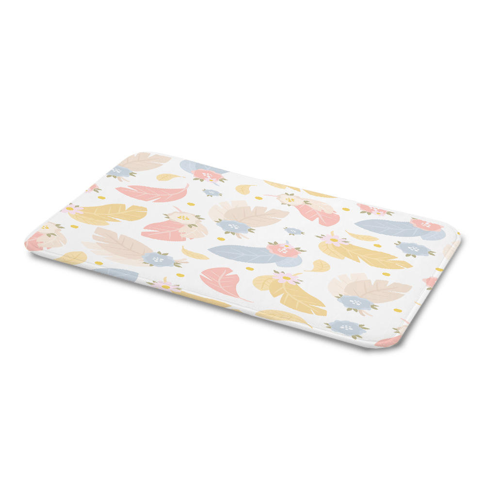 Plush floor mat with feather design