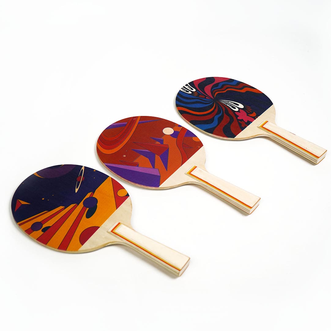 Ping Pong paddles with geometric designs