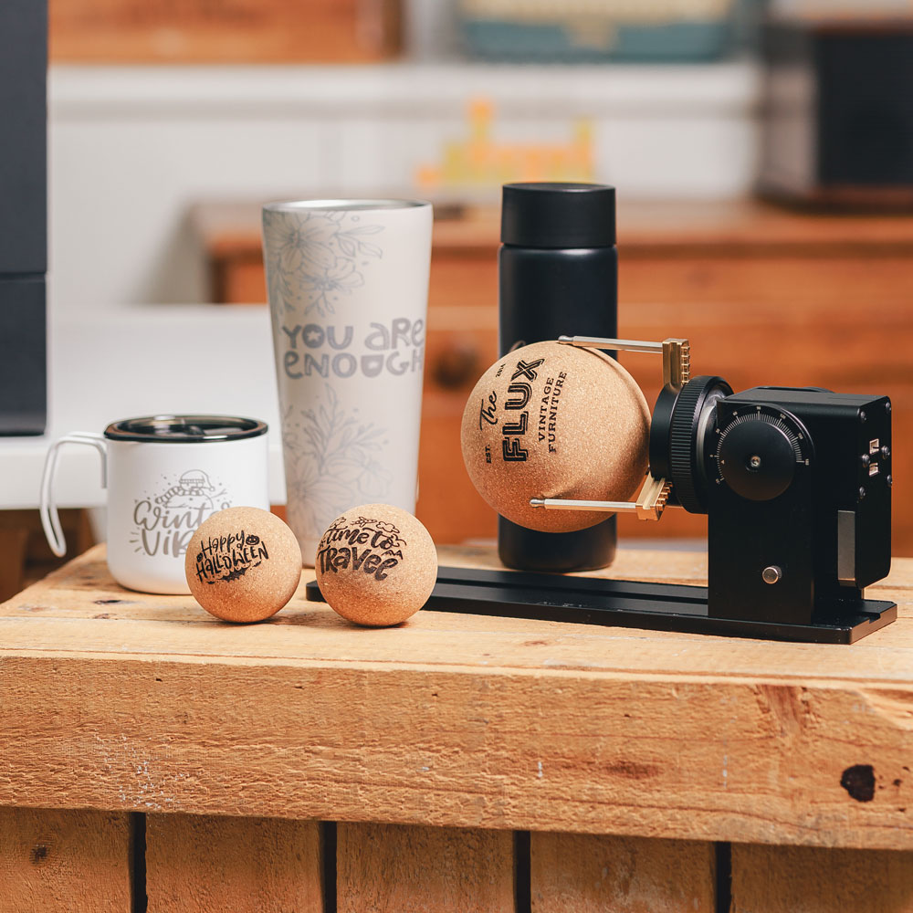 Balls and drinkware next to rotary attachment