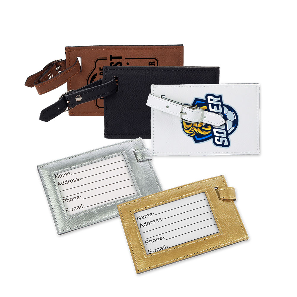 Group of faux leather luggage tags