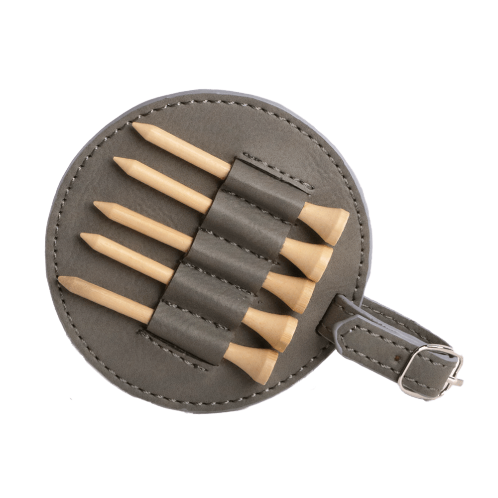 ROUND GOLF TEE HOLDER with 5 WOOD TEES in color IRON GRAY