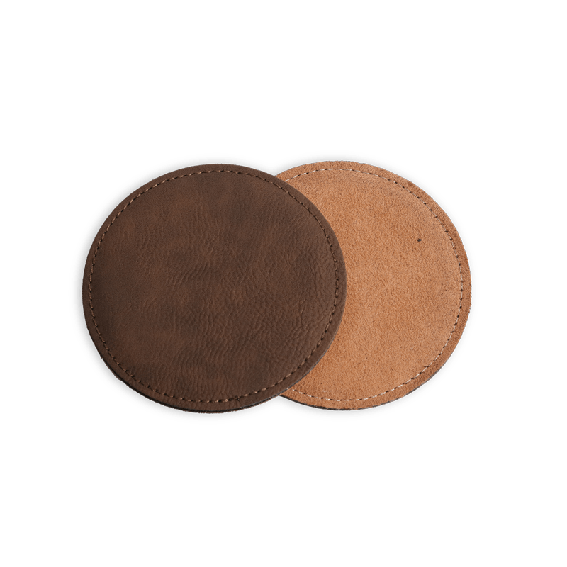 front and back of blank faux leather coaster in color bay brown