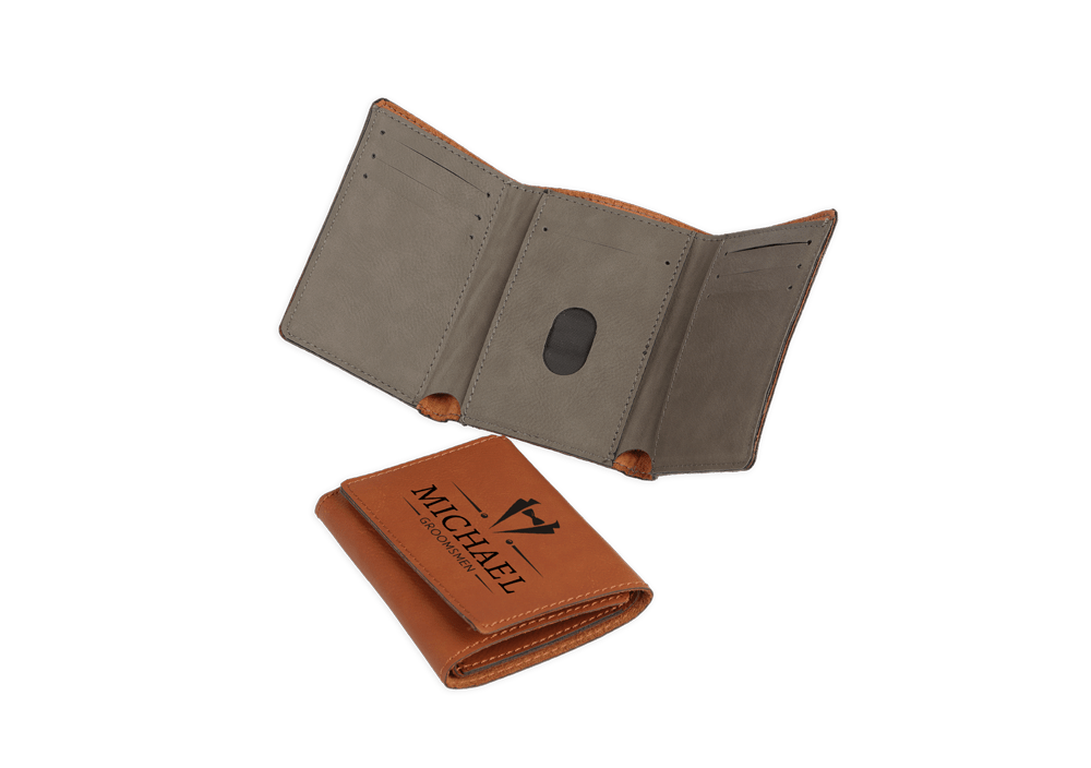 2  faux leather trifold wallets 
