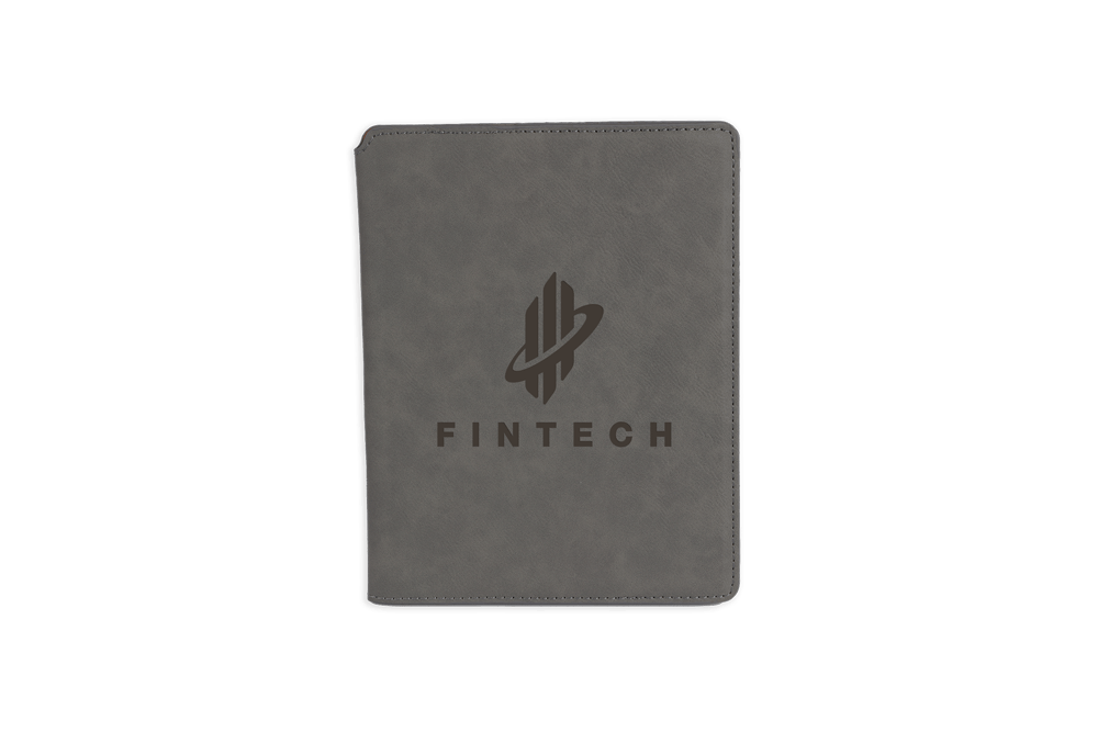 front of personalized Leather-Like Portfolio color iron gray
