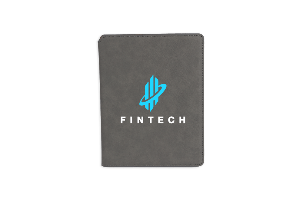 front of personalized Leather-Like Portfolio color iron gray
