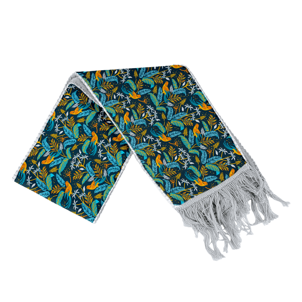 Scarf with leave and bird design