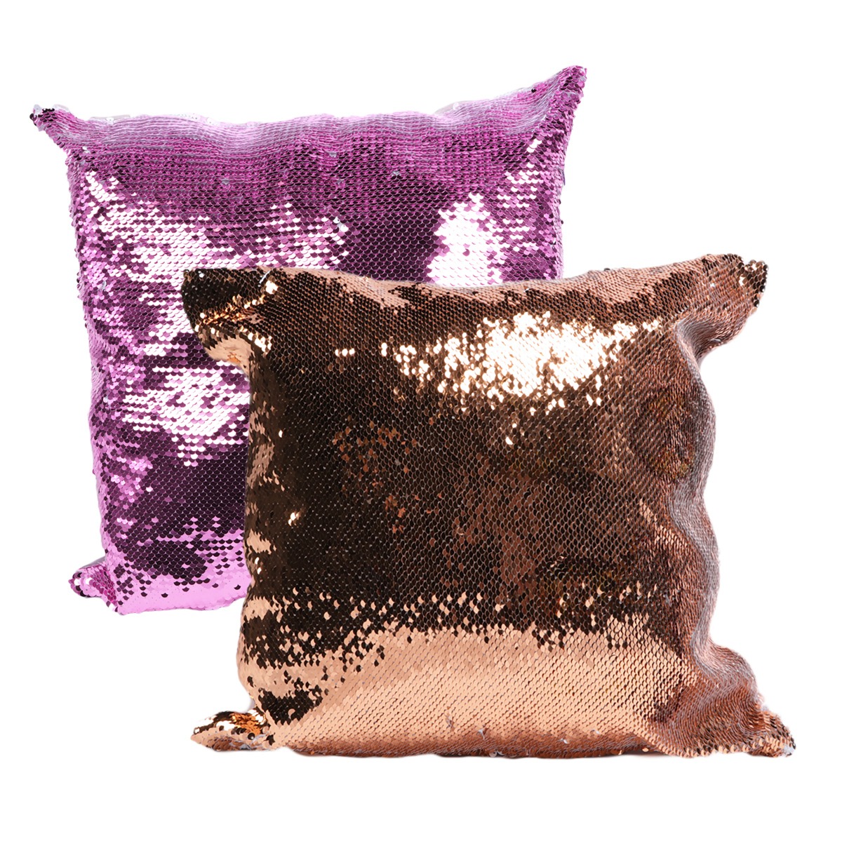 purple/white and rose gold/white sequin pillow cases