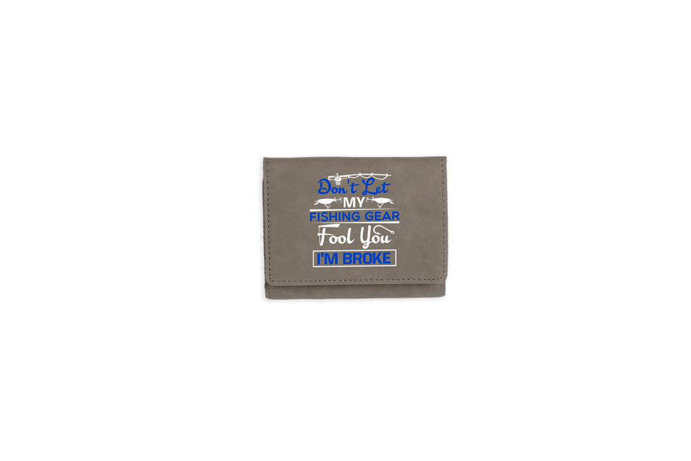 personalized faux leather Trifold Wallet in color Iron Gray