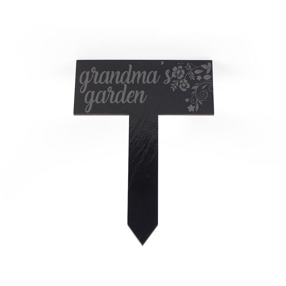 Slate garden stake with grandma's garden design laser engraved