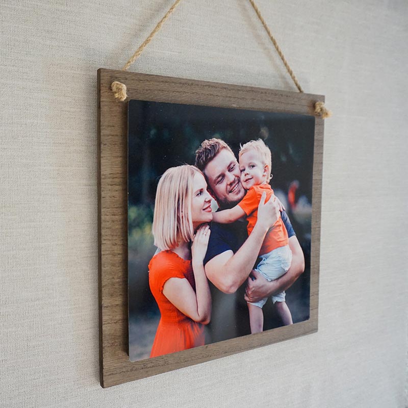 Hanging Wood Sign with personalized metal plate
