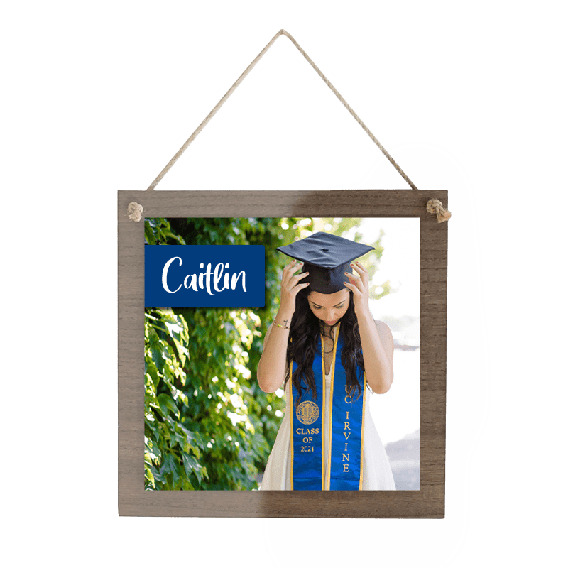 Hanging Wood Sign with personalized metal plate

