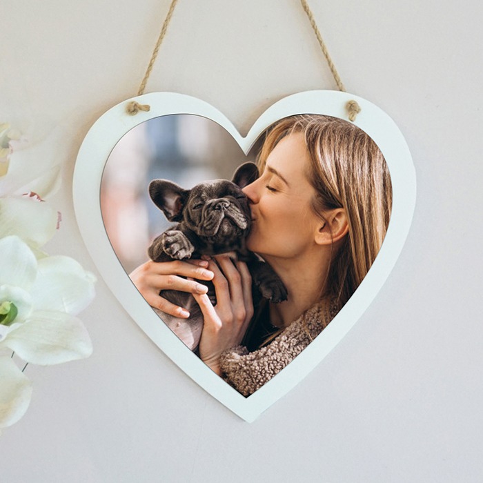 Heart hanging with woman kissing dog image sublimated