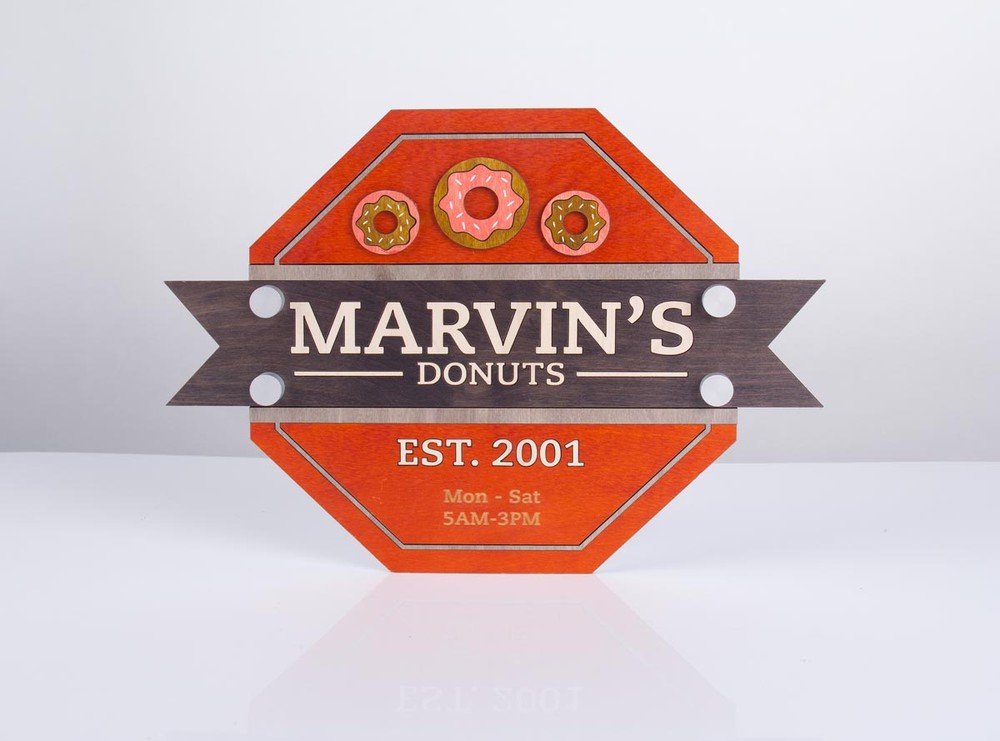 Donut business sign using standoffs