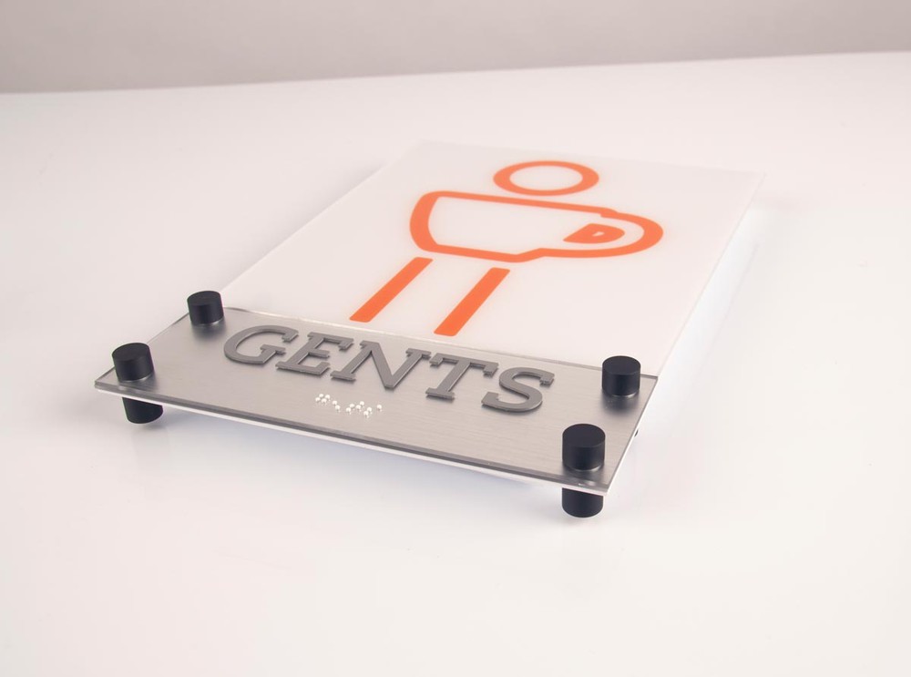 Restroom sign using standoffs