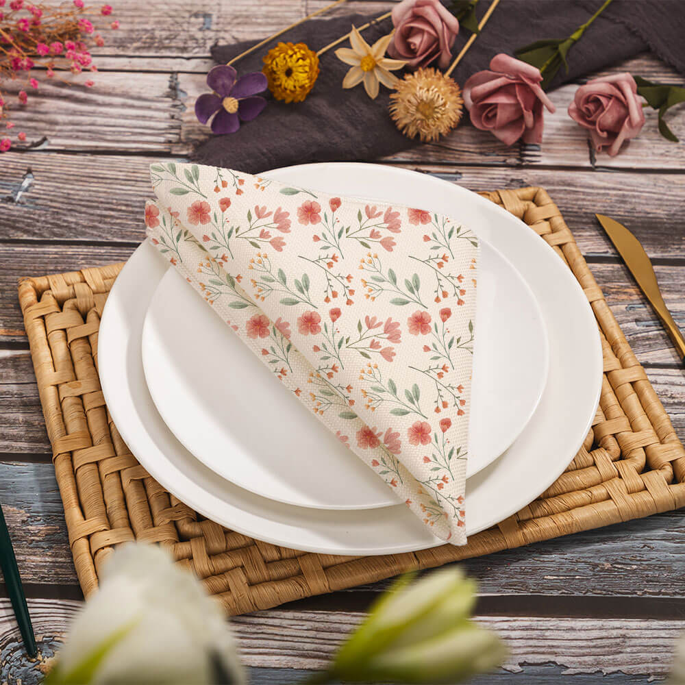 Floral napkin folded on plate