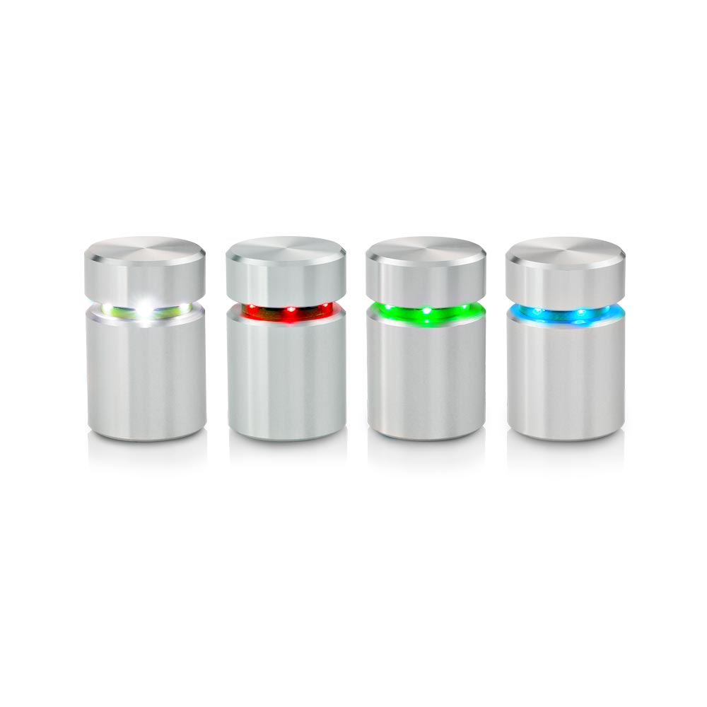 LED standoffs displaying a variety of colors