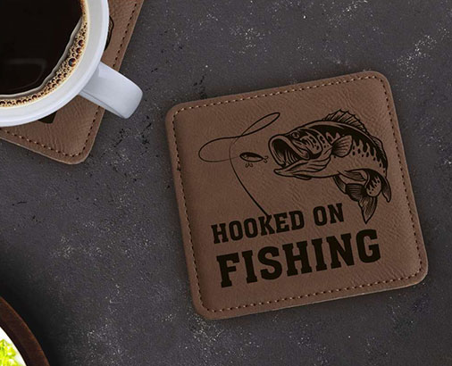 Laser engraving faux leather coaster
