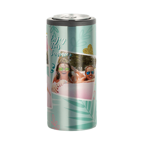 12oz silver stainless steel skinny can cooler customized with summer photos