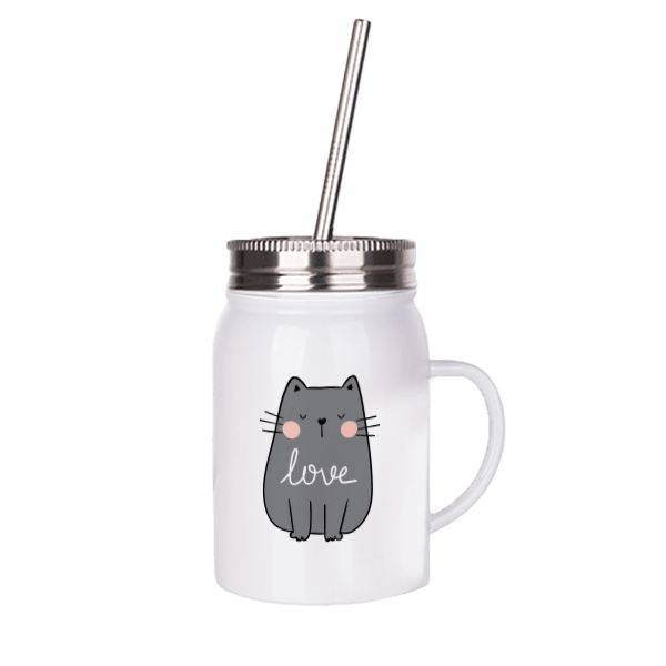 Stainless steel mason jar with love cat design