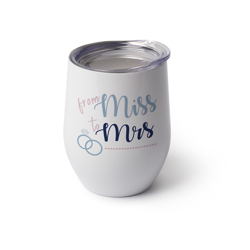 customized white 12oz stemless wine glass with lid