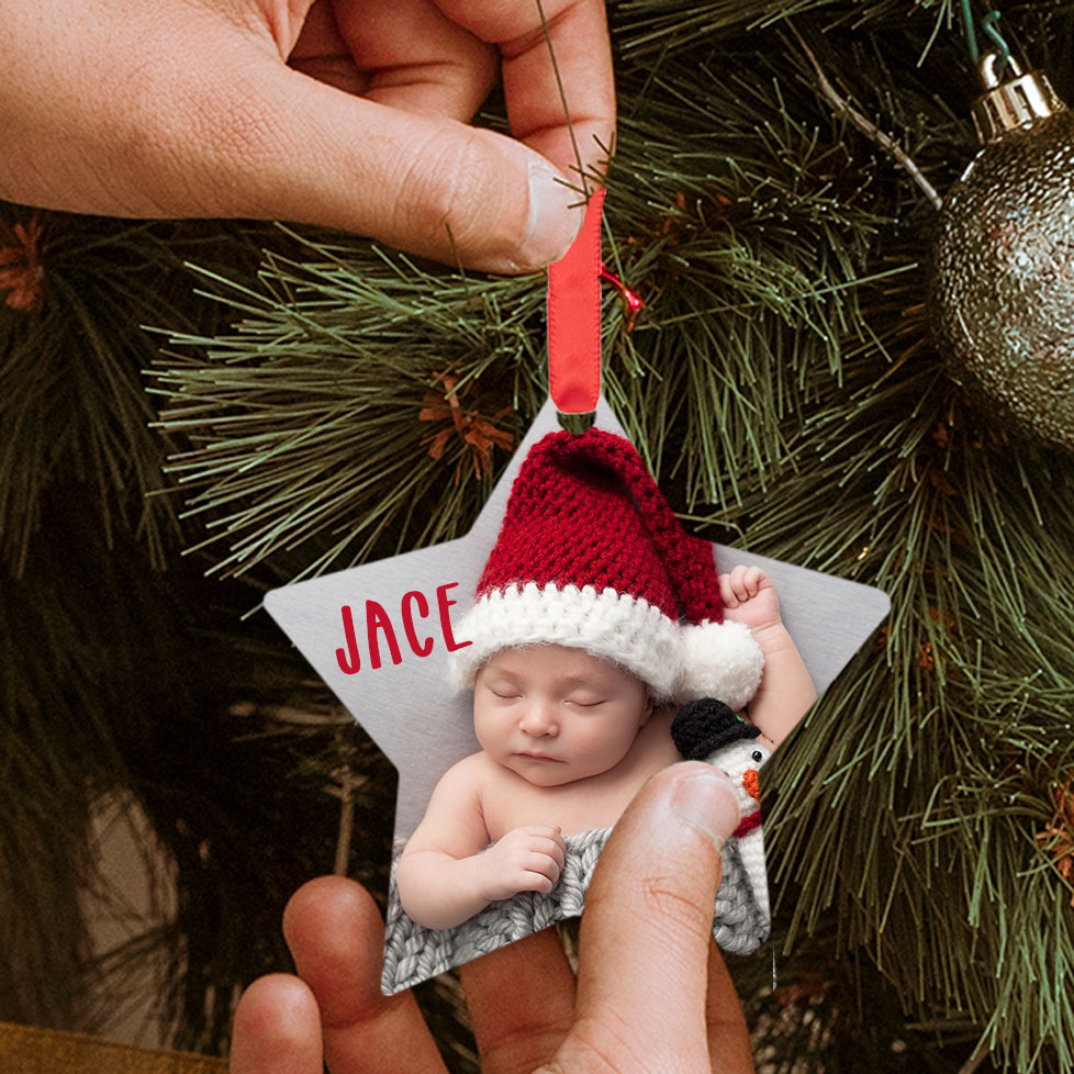 Acrylic star ornament with baby's photo sublimated
