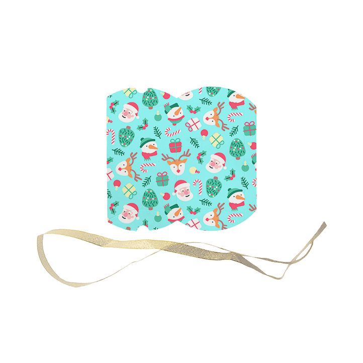 Flat ornament box with holiday design and ribbon