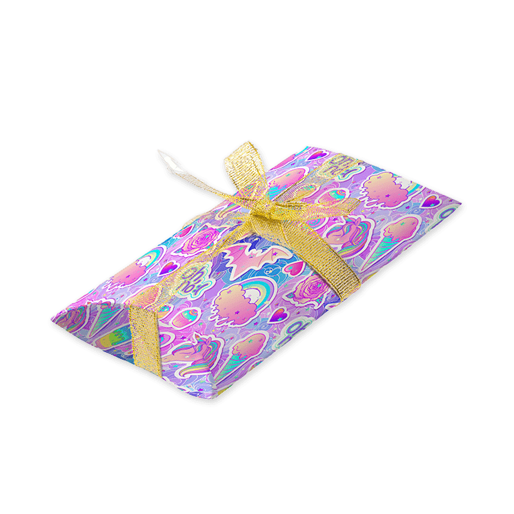 Gift box with colorful design and ribbon