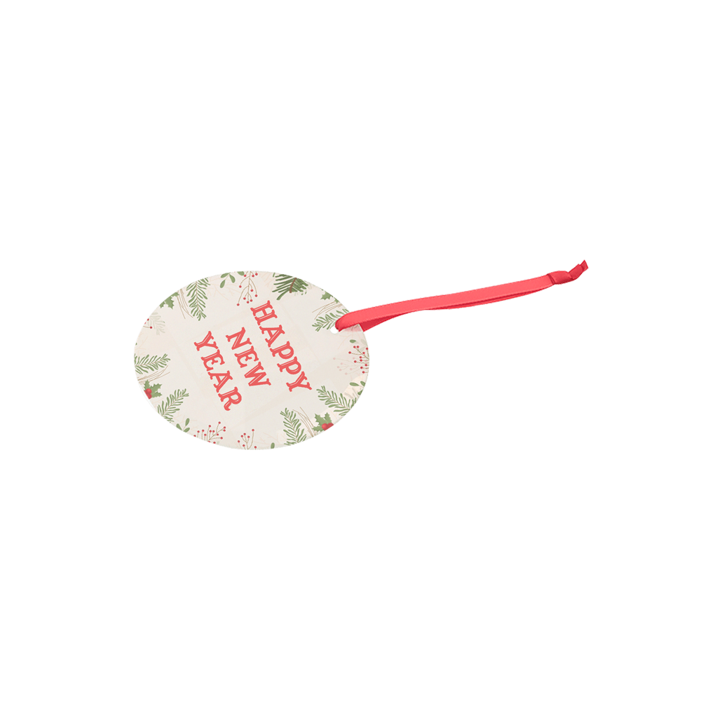 Circle glass ornament with Happy New Year design