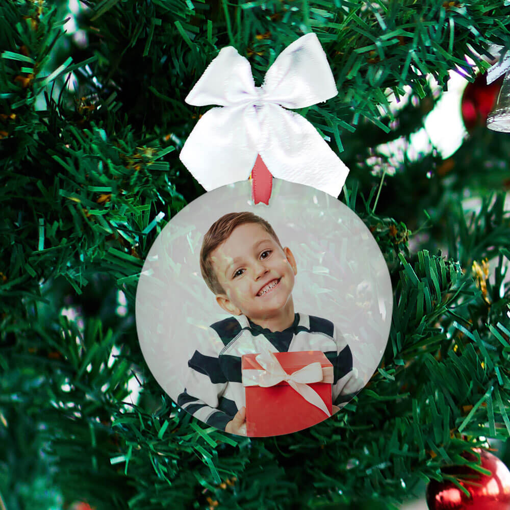 Circle glass ornament with child's photo