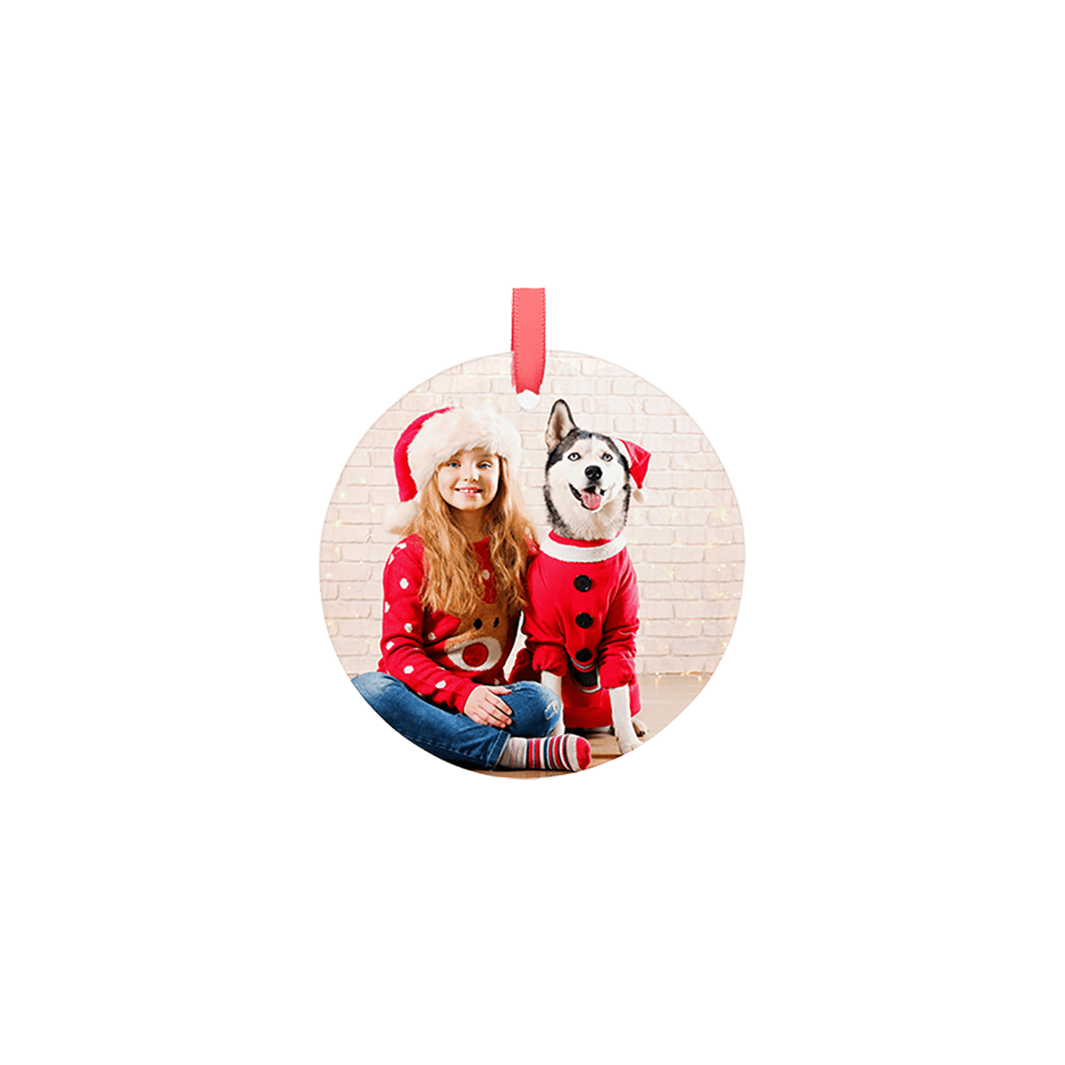 Circle glass ornament with photo of girl and dog