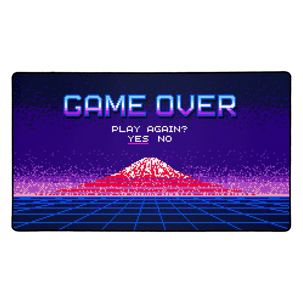 Game Over design sublimated on desk/gaming mat