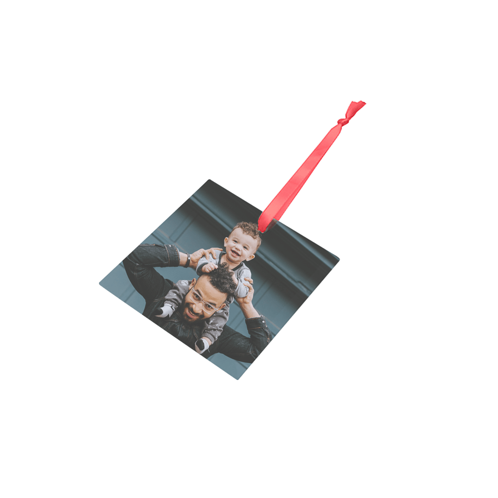 Square glass ornament with dad and son image