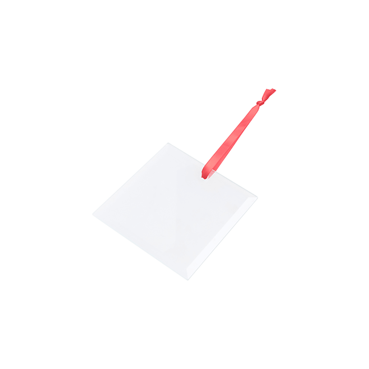Blank square glass ornament with red ribbon