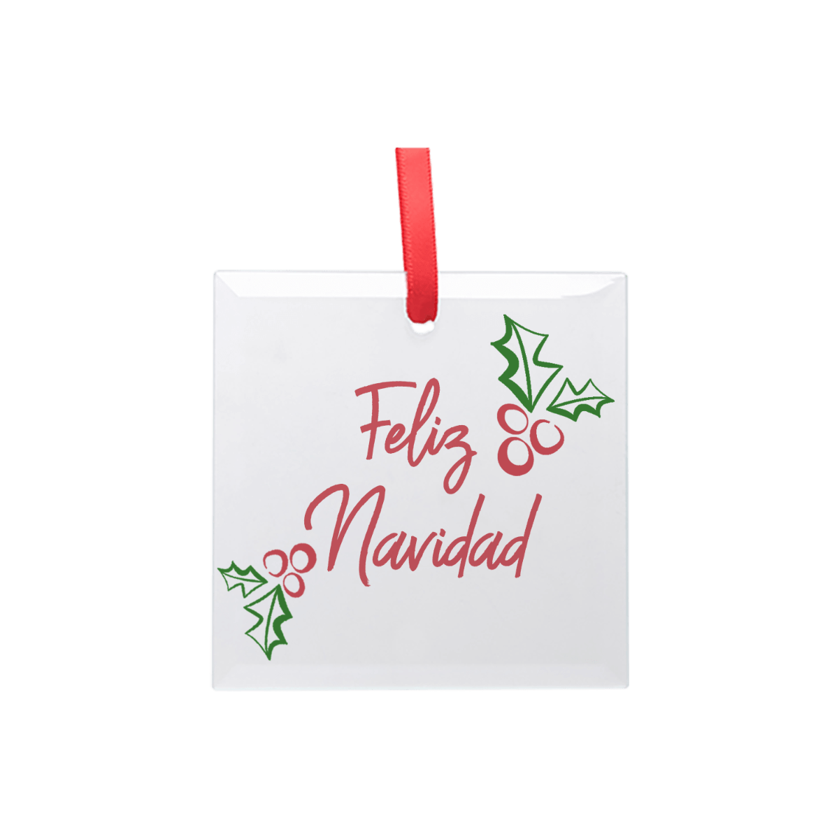 Square glass ornament with Feliz Navidad design