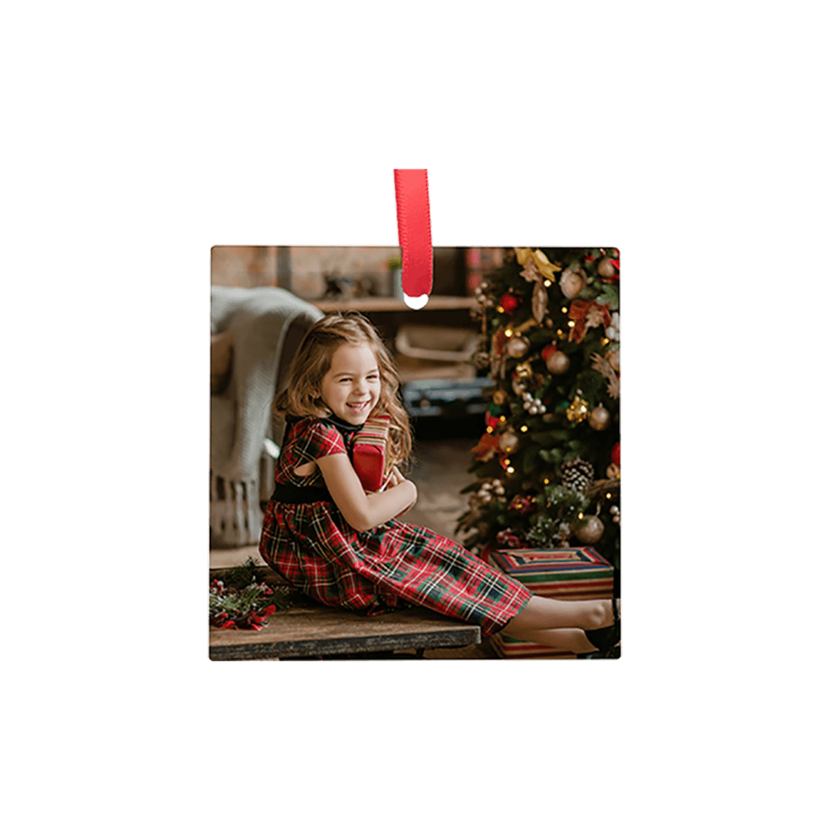 Square glass ornament with girl's image