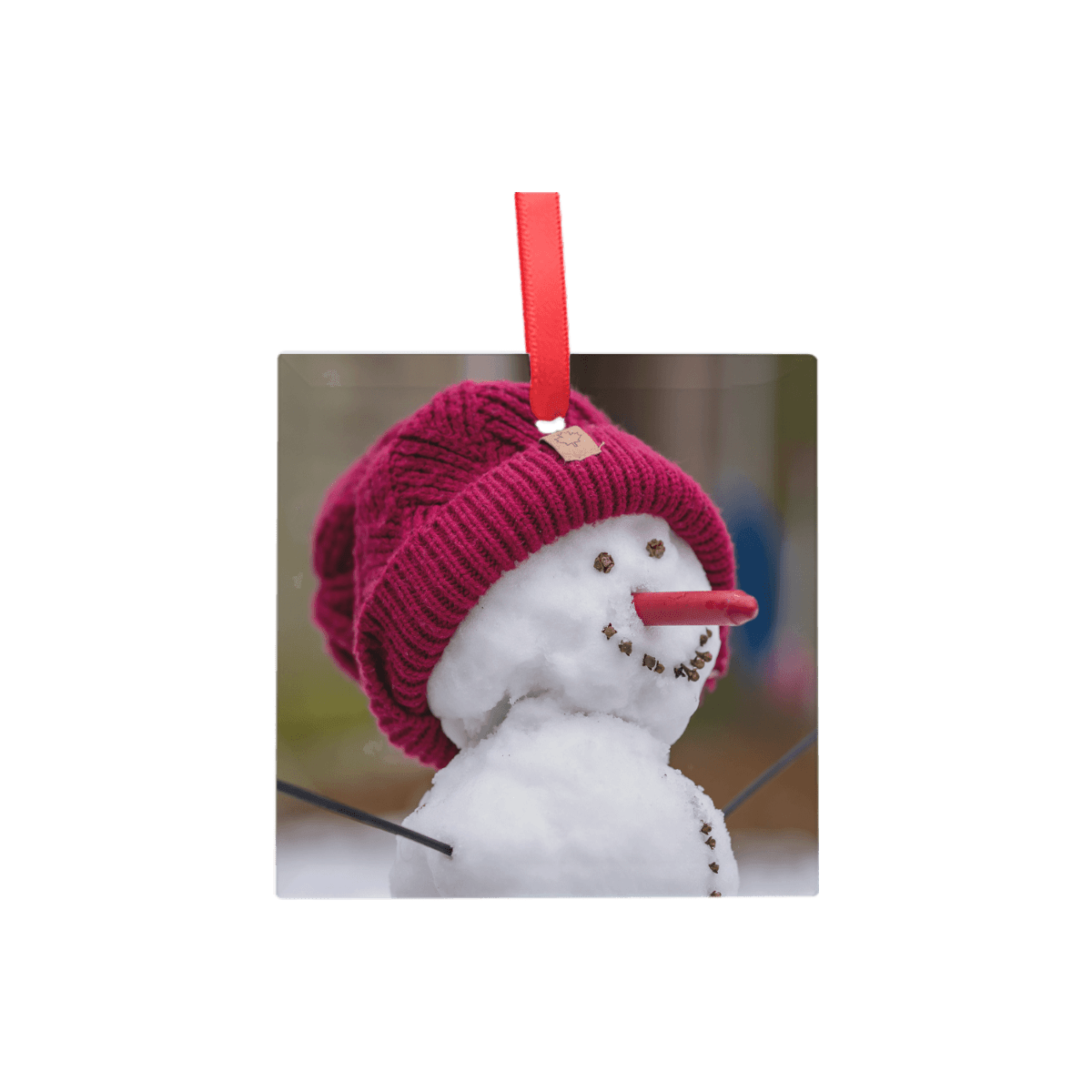 Square glass ornament with snowman image